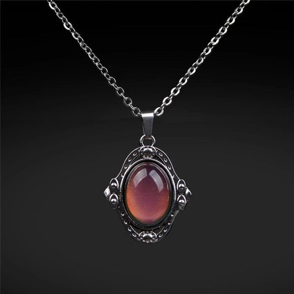 Planet Gates Mood Necklaces Retro Palace Elliptic Jewelry Pendant Necklace Temperature Control Color Change Necklace Stainless Steel Chain