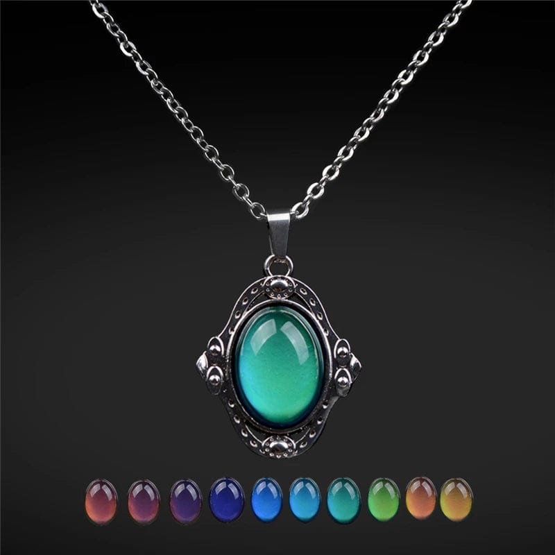 Planet Gates Mood Necklaces Retro Palace Elliptic Jewelry Pendant Necklace Temperature Control Color Change Necklace Stainless Steel Chain