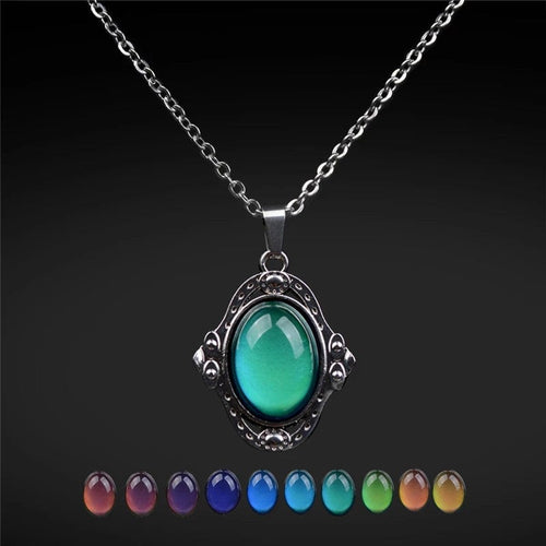 Planet Gates Mood Necklaces Retro Palace Elliptic Jewelry Pendant Necklace Temperature Control Color Change Necklace Stainless Steel Chain