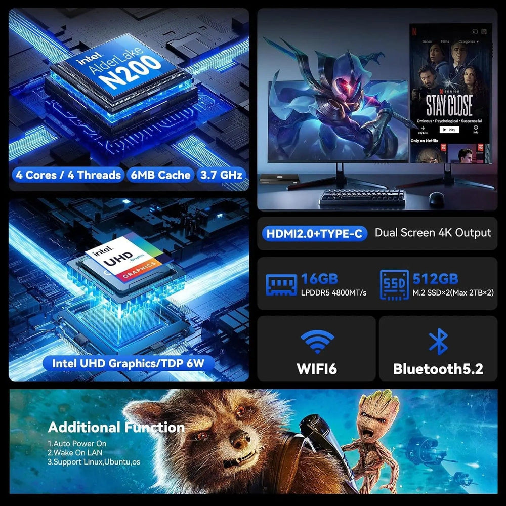 Planet Gates MOREFINE M6 Mini PC 12th Gen Intel N100/N200 Windows 11Pro DDR5 2933MHz NVMe SSD Pocket Computer PC HDMI2.0 4K@60Hz WiFi 6 BT5.2