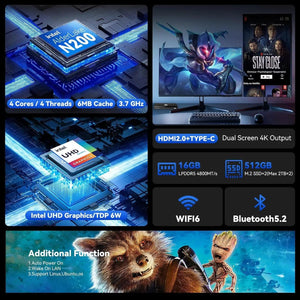 Planet Gates MOREFINE M6 Mini PC 12th Gen Intel N100/N200 Windows 11Pro DDR5 2933MHz NVMe SSD Pocket Computer PC HDMI2.0 4K@60Hz WiFi 6 BT5.2