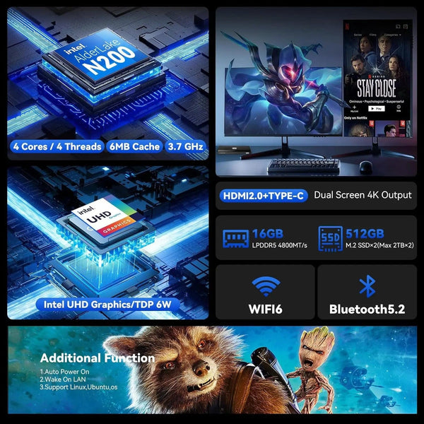 Planet Gates MOREFINE M6 Mini PC 12th Gen Intel N100/N200 Windows 11Pro DDR5 2933MHz NVMe SSD Pocket Computer PC HDMI2.0 4K@60Hz WiFi 6 BT5.2