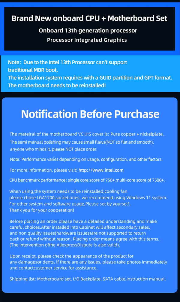 Planet Gates Motherboard+CPU DIY Gaming Computer Motherboard with Onboard 13th Kit Interposer Core CPU Q1HY ES 0000(Refer to i9 13900HK)14C20T DDR5 Desktops