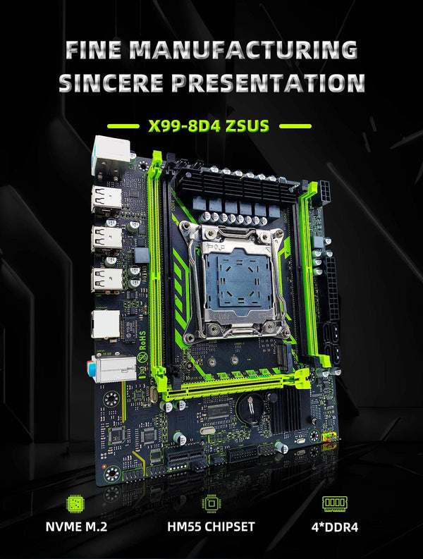 Planet Gates Motherboard+CPU+RAM ZSUS X99-8D4 Motherboard Set Kit With LGA2011-3 Xeon E5 2650 V4 CPU DDR4 16GB (1*16GB) 2133MHZ RAM Memory NVME M.2 SATA