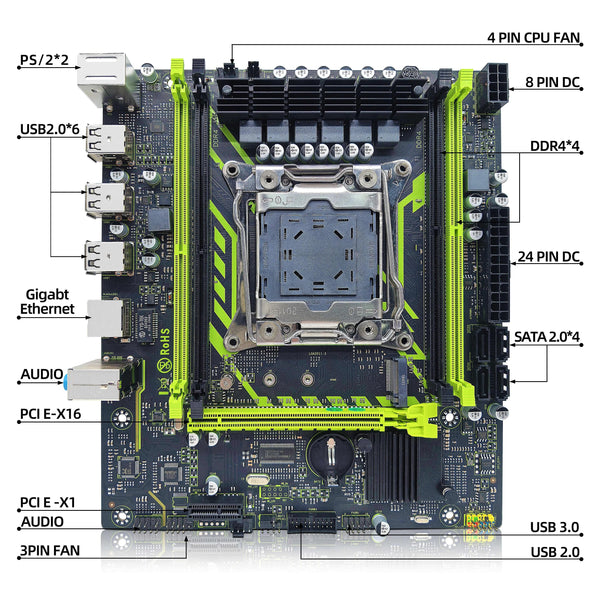 Planet Gates Motherboard+CPU+RAM ZSUS X99-8D4 Motherboard Set Kit With LGA2011-3 Xeon E5 2650 V4 CPU DDR4 16GB (1*16GB) 2133MHZ RAM Memory NVME M.2 SATA