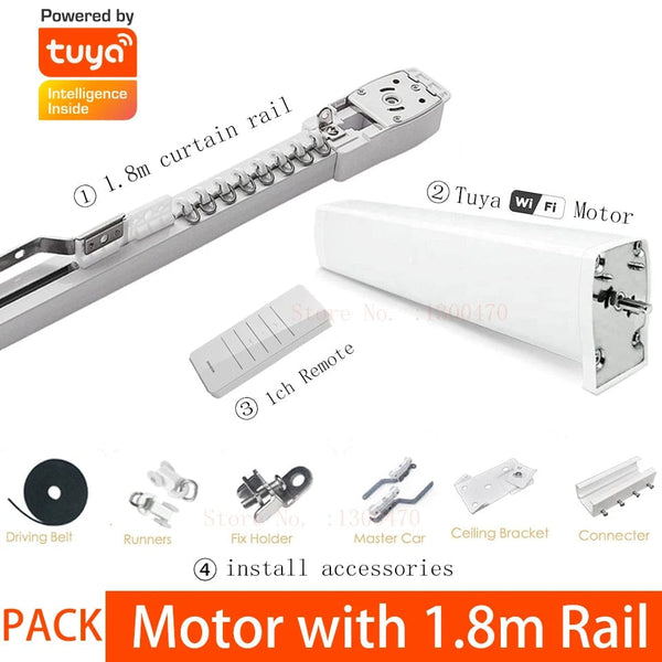 Planet Gates Motor with 4.8m Rail / Open to Left Cheap Tuya 3 Generation Shorter WiFi Curtain Motor Electric Track Rail Rod Automatic System Smart Home Curtains Remote Control