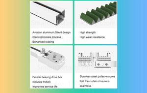 Planet Gates Motor with 4.8m Rail / Open to Left Cheap Tuya 3 Generation Shorter WiFi Curtain Motor Electric Track Rail Rod Automatic System Smart Home Curtains Remote Control