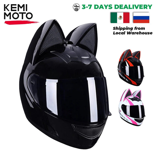 Planet Gates Motorcycle Helmet Full Face Cat Ear Detachable DOT Certification Safety Moto Helmet For Women Men Breathable Gift For Girlfriend