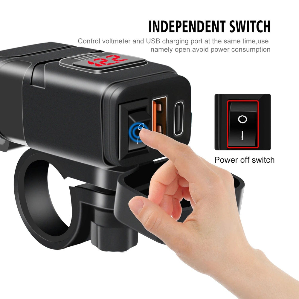 Planet Gates Motorcycle Usb Fast Cell phone Charger Waterproof 12v Port Socket Connector With Cell Mobile Voltmeter Digital For Bike Moto