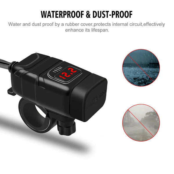 Planet Gates Motorcycle Usb Fast Cell phone Charger Waterproof 12v Port Socket Connector With Cell Mobile Voltmeter Digital For Bike Moto
