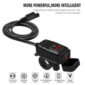 Planet Gates Motorcycle Usb Fast Cell phone Charger Waterproof 12v Port Socket Connector With Cell Mobile Voltmeter Digital For Bike Moto