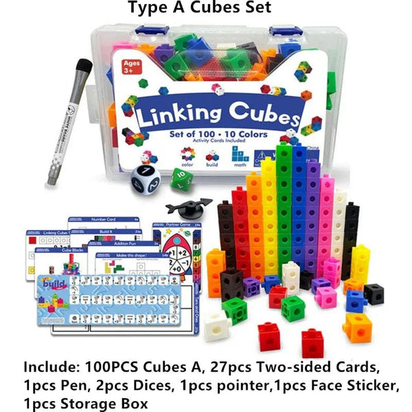 Planet Gates Moulty Linking Math Cubes Set of 100 Counting Number Blocks STEM Counting Toys Snap Linking Cube Math Counters for Kids Learning