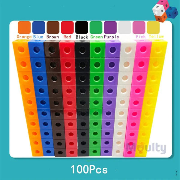 Planet Gates Moulty Linking Math Cubes Set of 100 Counting Number Blocks STEM Counting Toys Snap Linking Cube Math Counters for Kids Learning