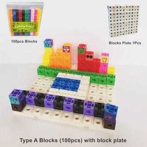 Planet Gates Moulty Linking Math Cubes Set of 100 Counting Number Blocks STEM Counting Toys Snap Linking Cube Math Counters for Kids Learning