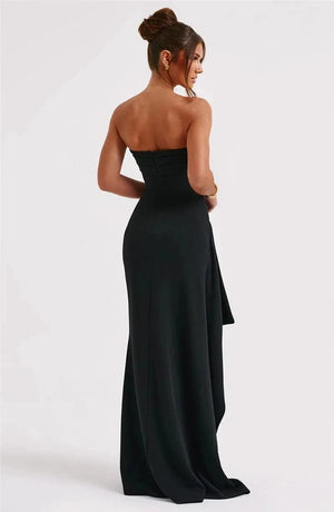 Planet Gates Mozision Strapless Backless High Split Maxi Dress For Women Black Off-shoulder Sleeveless Bodycon Club Party Long Dress Clothes