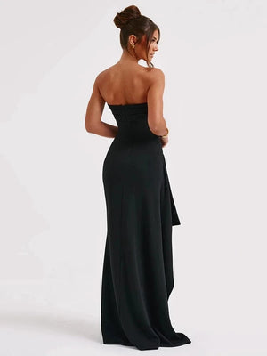 Planet Gates Mozision Strapless Backless High Split Maxi Dress For Women Black Off-shoulder Sleeveless Bodycon Club Party Long Dress Clothes