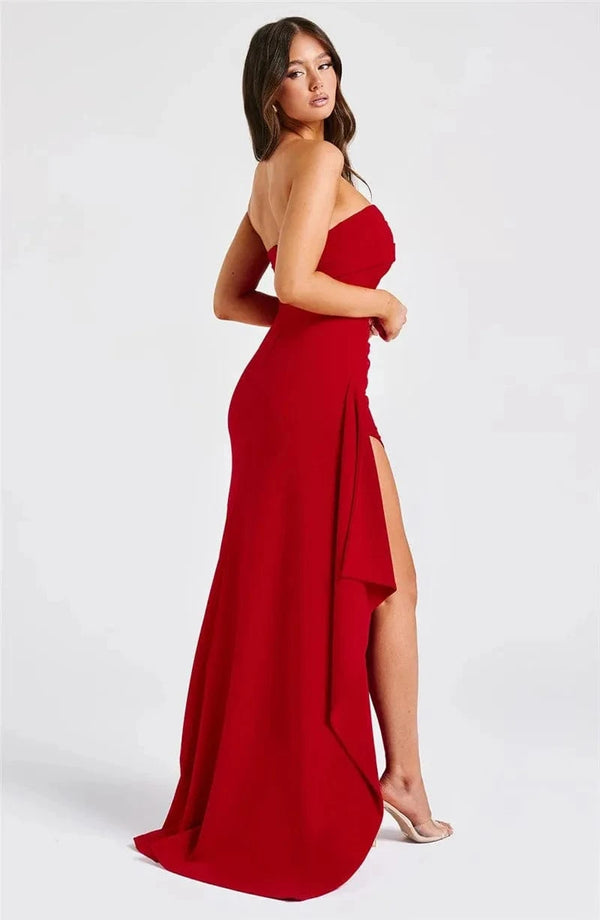 Planet Gates Mozision Strapless Backless High Split Maxi Dress Women Fashion Off-shoulder Sleeveless Bodycon Club Party Long Dress Elegant