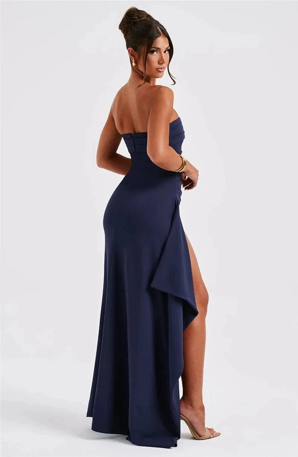 Planet Gates Mozision Strapless Backless High Split Maxi Dress Women Fashion Off-shoulder Sleeveless Bodycon Club Party Long Dress Elegant
