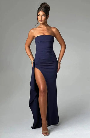 Planet Gates Mozision Strapless Backless High Split Maxi Dress Women Fashion Off-shoulder Sleeveless Bodycon Club Party Long Dress Elegant