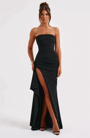 Planet Gates Mozision Strapless Backless High Split Maxi Dress Women Fashion Off-shoulder Sleeveless Bodycon Club Party Long Dress Elegant