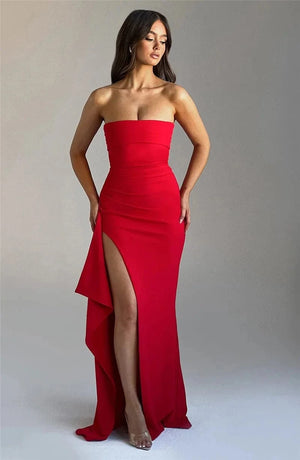 Planet Gates Mozision Strapless Backless High Split Maxi Dress Women Fashion Off-shoulder Sleeveless Bodycon Club Party Long Dress Elegant