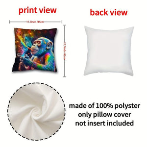 Planet Gates MT036 1pc, Painted Monkey Style Polyester Cushion Cover, Pillow Cover, Room Decor, Bedroom Decor, Sofa Decor, Collectible Buildings Accessories (Cushion Is Not Included)