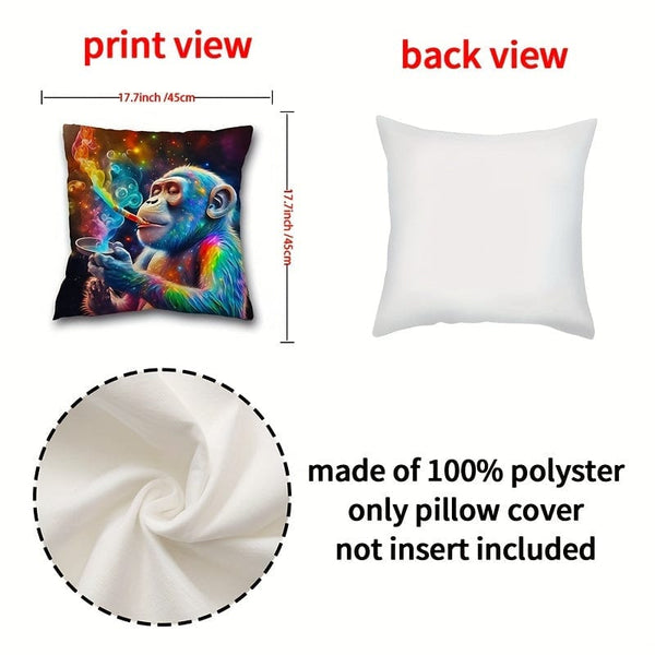 Planet Gates MT036 1pc, Painted Monkey Style Polyester Cushion Cover, Pillow Cover, Room Decor, Bedroom Decor, Sofa Decor, Collectible Buildings Accessories (Cushion Is Not Included)