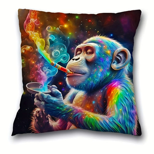 Planet Gates MT036 1pc, Painted Monkey Style Polyester Cushion Cover, Pillow Cover, Room Decor, Bedroom Decor, Sofa Decor, Collectible Buildings Accessories (Cushion Is Not Included)