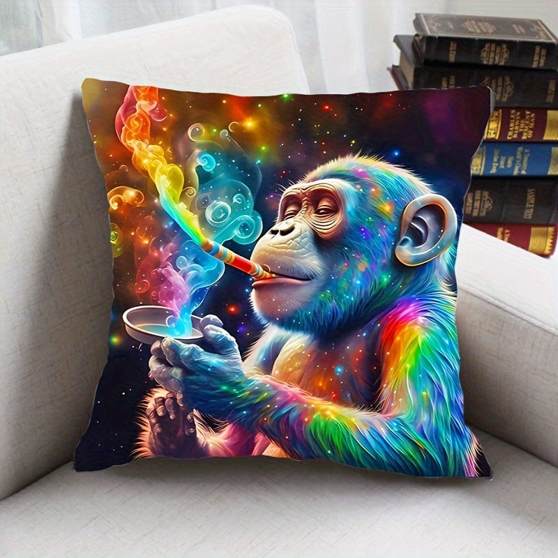 Planet Gates MT036 1pc, Painted Monkey Style Polyester Cushion Cover, Pillow Cover, Room Decor, Bedroom Decor, Sofa Decor, Collectible Buildings Accessories (Cushion Is Not Included)