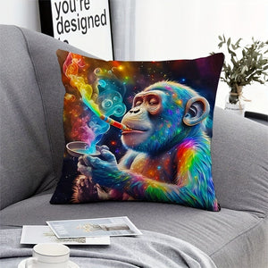 Planet Gates MT036 1pc, Painted Monkey Style Polyester Cushion Cover, Pillow Cover, Room Decor, Bedroom Decor, Sofa Decor, Collectible Buildings Accessories (Cushion Is Not Included)