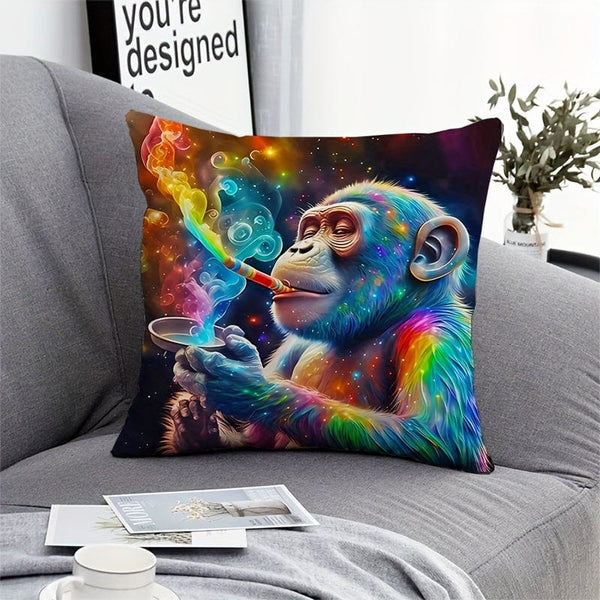 Planet Gates MT036 1pc, Painted Monkey Style Polyester Cushion Cover, Pillow Cover, Room Decor, Bedroom Decor, Sofa Decor, Collectible Buildings Accessories (Cushion Is Not Included)