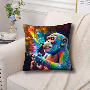 Planet Gates MT036 1pc, Painted Monkey Style Polyester Cushion Cover, Pillow Cover, Room Decor, Bedroom Decor, Sofa Decor, Collectible Buildings Accessories (Cushion Is Not Included)