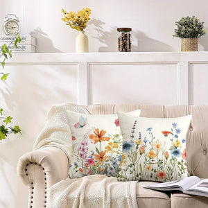 Planet Gates MT101 4PCS Botanical Wildflowers Throw Pillow Covers, 45.72*45.72cm Farmhouse Sweet Home Spring Summer Floral Plant Decorative Cuchion Cases For Porch Patio Couch Sofa Living Room Outdoor, Set Of 4, Without Pillow Inserts