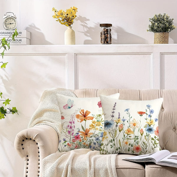 Planet Gates MT101 4PCS Botanical Wildflowers Throw Pillow Covers, 45.72*45.72cm Farmhouse Sweet Home Spring Summer Floral Plant Decorative Cuchion Cases For Porch Patio Couch Sofa Living Room Outdoor, Set Of 4, Without Pillow Inserts