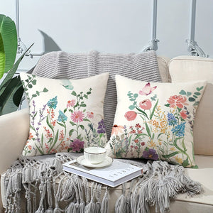 Planet Gates MT101 4PCS Botanical Wildflowers Throw Pillow Covers, 45.72*45.72cm Farmhouse Sweet Home Spring Summer Floral Plant Decorative Cuchion Cases For Porch Patio Couch Sofa Living Room Outdoor, Set Of 4, Without Pillow Inserts