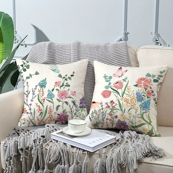 Planet Gates MT101 4PCS Botanical Wildflowers Throw Pillow Covers, 45.72*45.72cm Farmhouse Sweet Home Spring Summer Floral Plant Decorative Cuchion Cases For Porch Patio Couch Sofa Living Room Outdoor, Set Of 4, Without Pillow Inserts