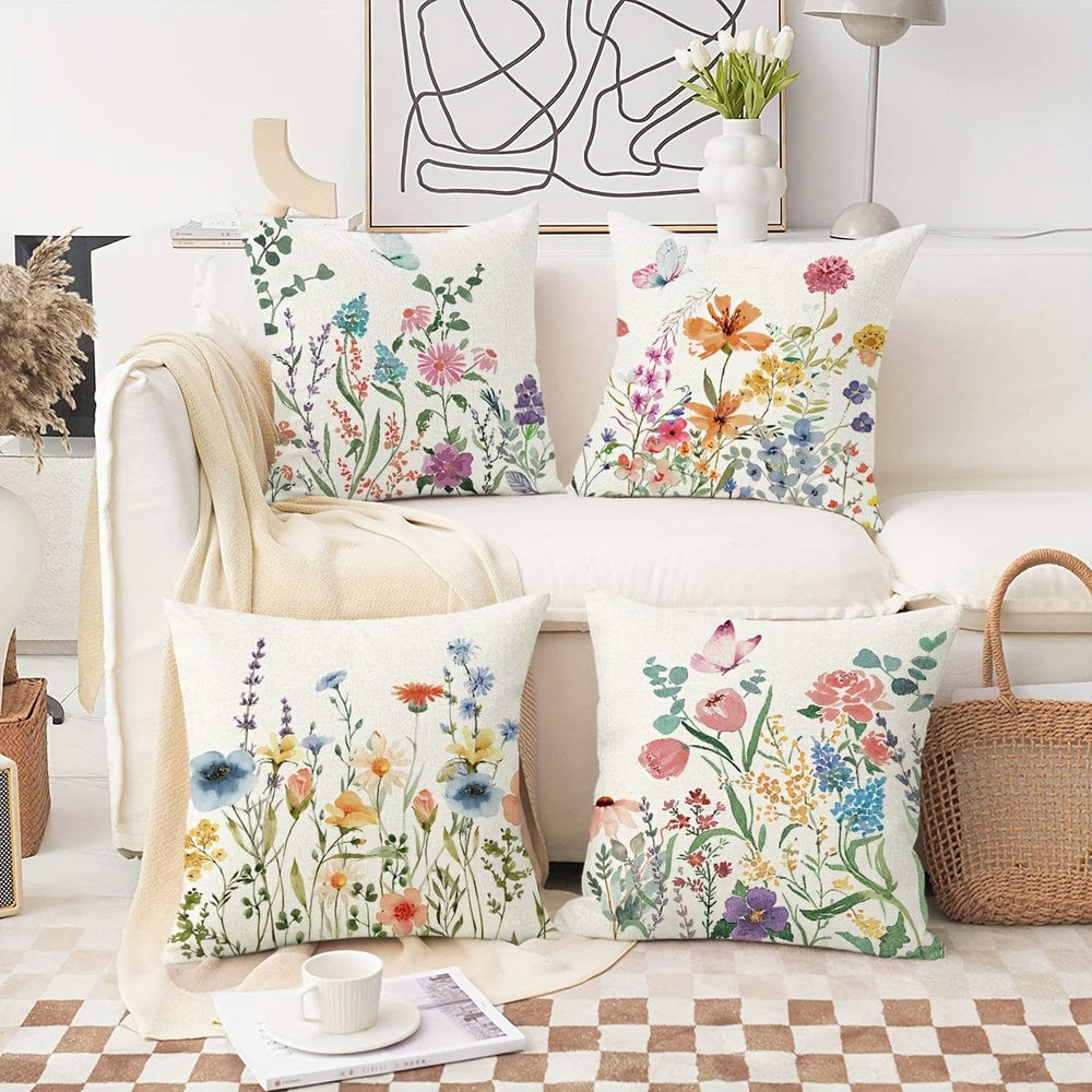 Planet Gates MT101 4PCS Botanical Wildflowers Throw Pillow Covers, 45.72*45.72cm Farmhouse Sweet Home Spring Summer Floral Plant Decorative Cuchion Cases For Porch Patio Couch Sofa Living Room Outdoor, Set Of 4, Without Pillow Inserts