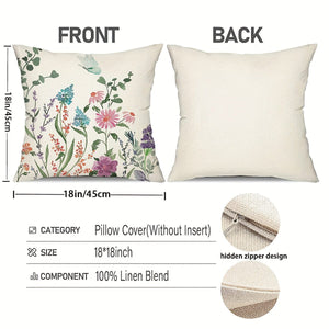 Planet Gates MT101 4PCS Botanical Wildflowers Throw Pillow Covers, 45.72*45.72cm Farmhouse Sweet Home Spring Summer Floral Plant Decorative Cuchion Cases For Porch Patio Couch Sofa Living Room Outdoor, Set Of 4, Without Pillow Inserts