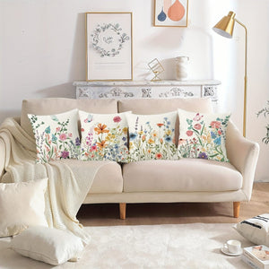 Planet Gates MT101 4PCS Botanical Wildflowers Throw Pillow Covers, 45.72*45.72cm Farmhouse Sweet Home Spring Summer Floral Plant Decorative Cuchion Cases For Porch Patio Couch Sofa Living Room Outdoor, Set Of 4, Without Pillow Inserts
