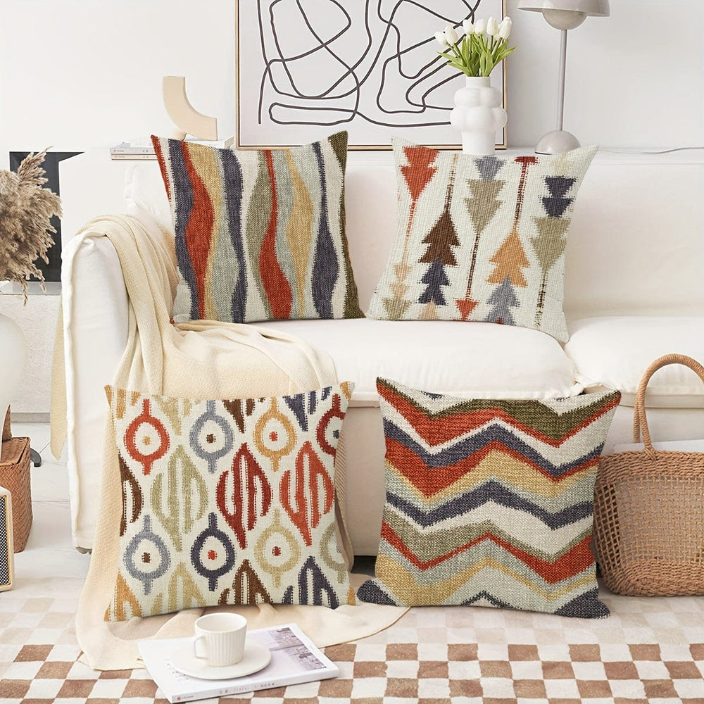 Planet Gates MT142 4PCS Boho Ethnic Style Throw Pillow Covers, 45.72*45.72cm Abstract Geometric Art Home Decorations Cushion Cases For Porch Patio Couch Sofa Living Room Outdoor, Farmhouse Style, Without Pillow Inserts