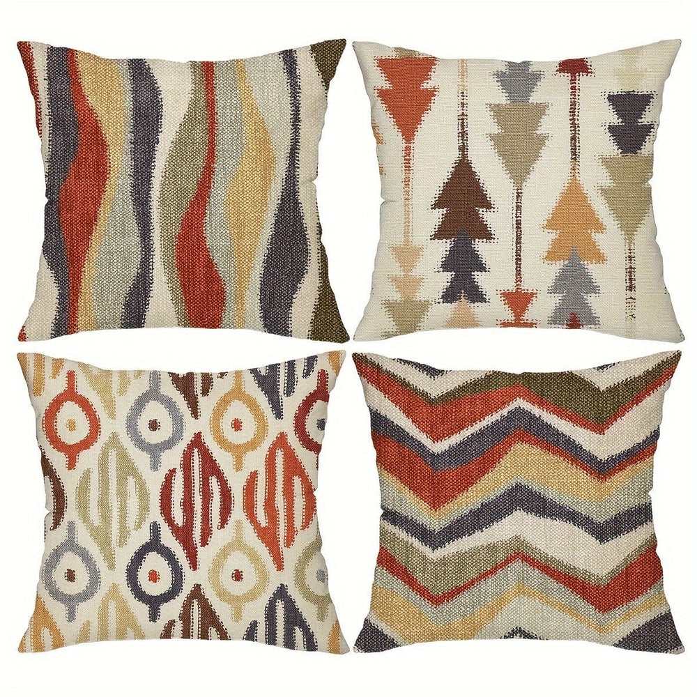 Planet Gates MT142 4PCS Boho Ethnic Style Throw Pillow Covers, 45.72*45.72cm Abstract Geometric Art Home Decorations Cushion Cases For Porch Patio Couch Sofa Living Room Outdoor, Farmhouse Style, Without Pillow Inserts
