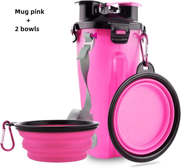 Planet Gates Mug pink 2 bowls Dog Travel Water Bottle Collapsible Bowls 2 in 1 Pet Food Container with Collapse Bowls Outdoor Portable Water Bowls for Pet Cat