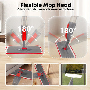 Planet Gates Multi-Purpose Spray Mop Set for Home Kitchen Hardwood Laminate Vinyl Planks Reusable Washable Pads Refillable Sprayer Wet/Dry Cleaning Tool
