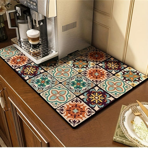 Planet Gates Multicolor 1 / S：30*40cm/11.81*15.75in 1pc, Dish Drying Pad, Coffee Machine Absorbent Mat, Kitchen Countertop Absorbent Pad, Washstand Drain Mat, Soft Diatom Mud Faucet Absorbent Mat, Toilet Washstand Cup Mat, Kitchen Accessories, Bathroom Accessories