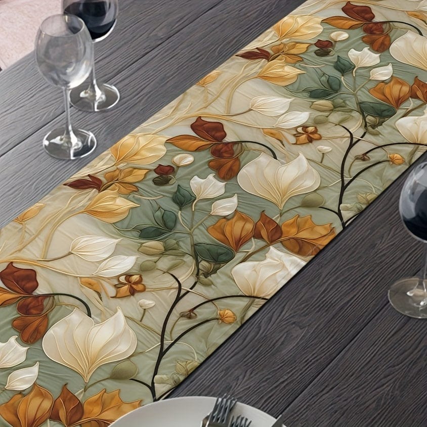 Planet Gates Multicolor 1pc, Polyester Table Runner, Vintage Flower Leaves Pattern Table Ruuner, Summer Season Table Cover, Home Outdoor Decoration, Restaurant Decoration Tablecloth, Room Decor