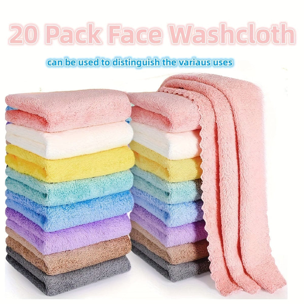 Planet Gates Multicolor 20pcs Solid Color Washcloths, Simple Plain Face Cloth, Soft Absorbent Towel Small Face Towel, Bathroom Supplies Travel Accessories Bathroom Accessories
