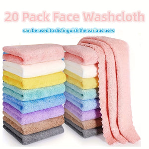 Planet Gates Multicolor 20pcs Solid Color Washcloths, Simple Plain Face Cloth, Soft Absorbent Towel Small Face Towel, Bathroom Supplies Travel Accessories Bathroom Accessories