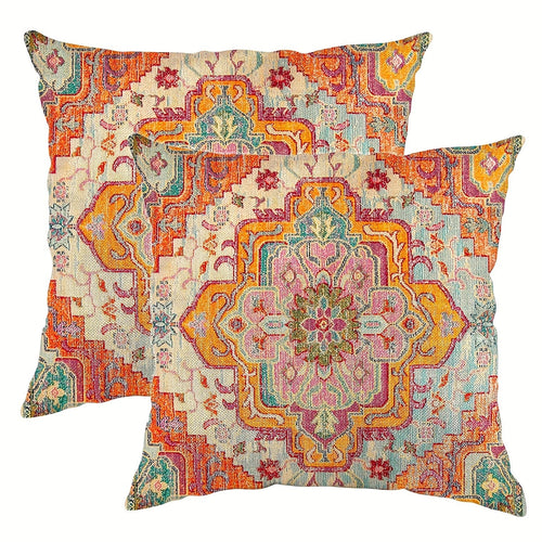 Planet Gates Multicolor 2pcs Boho Blue Throw Pillow Cover, Bohemia Ethnic Style Carpet Pattern Cushion Case For Sofa Couch, Home Decor, 45.72x45.72 Cm