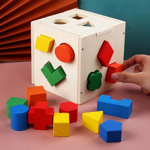 Planet Gates Multicolor Montessori 15 Hole Intelligence Box Geometric Shapes 3D Puzzle Early Education Three-Dimensional Wooden Paired Building Block