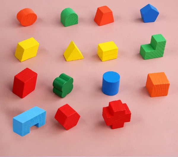 Planet Gates Multicolor Montessori 15 Hole Intelligence Box Geometric Shapes 3D Puzzle Early Education Three-Dimensional Wooden Paired Building Block